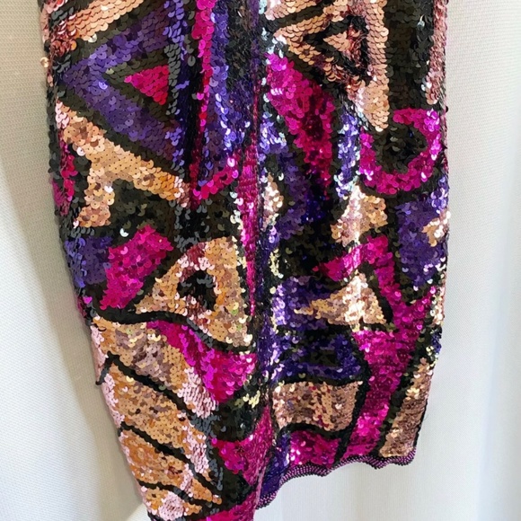 Purple Pink Gold Sequin Silk Party Cocktail Dress 4 6 S Sparkle New Years Alyce - Picture 3 of 4